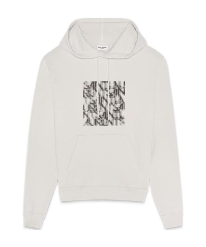 Saint Laurent Optical Illusion-print Relaxed Hoodie In White