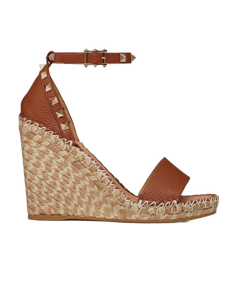 Shop Valentino Espadrille Rockstud Wedge Sandals In Nude
