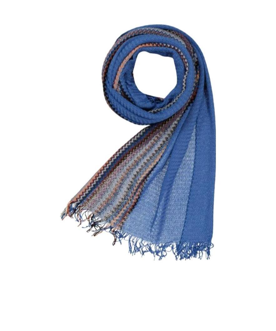 Missoni Logo Striped Scarf In Blue