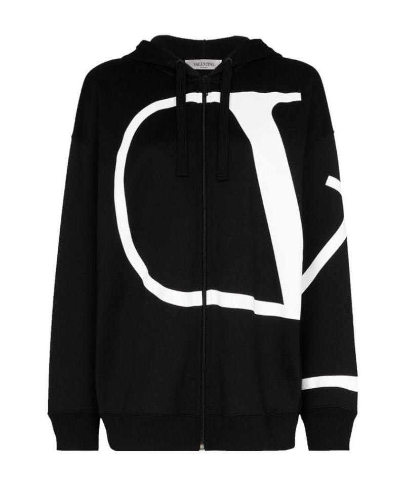 Valentino Vlogo Zipped Hoodie In Black