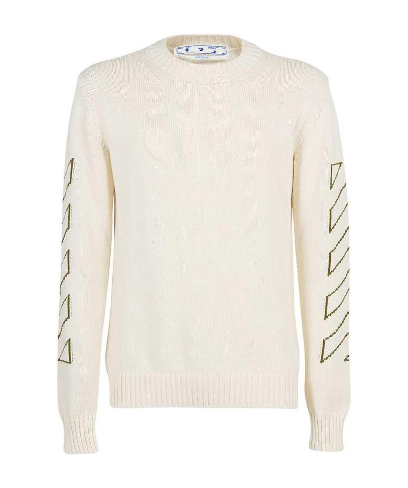 Off-white Off White Men Diag Outline Knit Crewneck In White