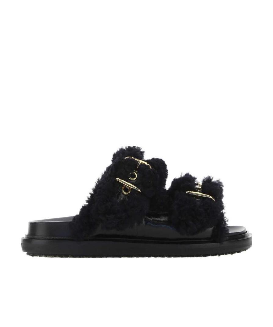 Marni Fussbett Leather And Shearling Sandals In Black