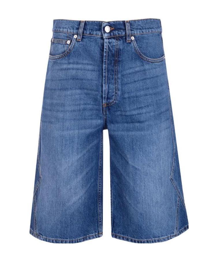 Alexander Mcqueen Mid-rise Knee-length Denim Shorts In Blue