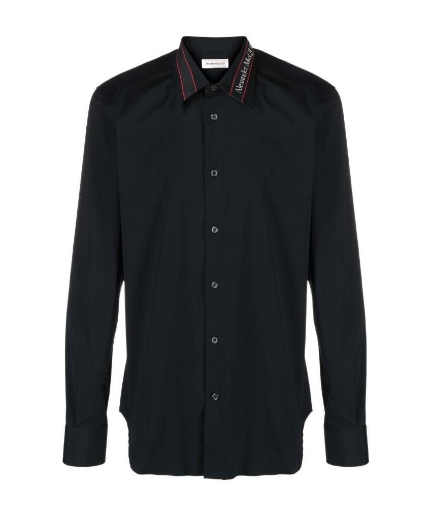 Alexander Mcqueen Logo-tape Long-sleeve Shirt In Black