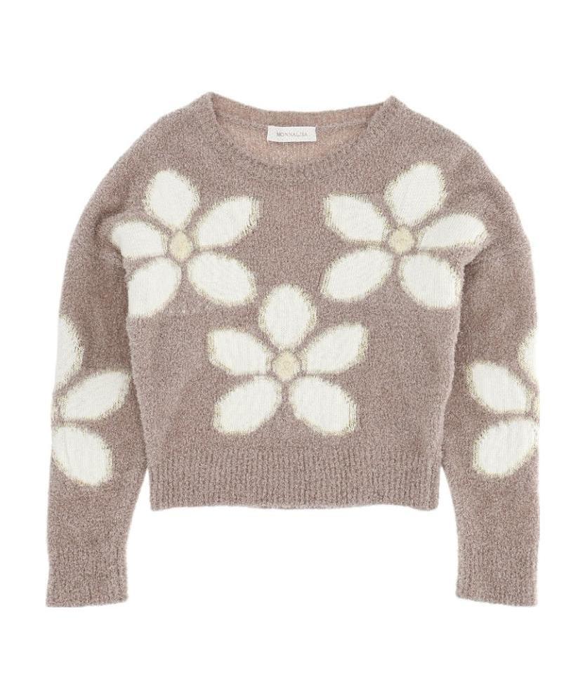 Monnalisa Floral Intarsia Rib-trimmed Jumper In Nude