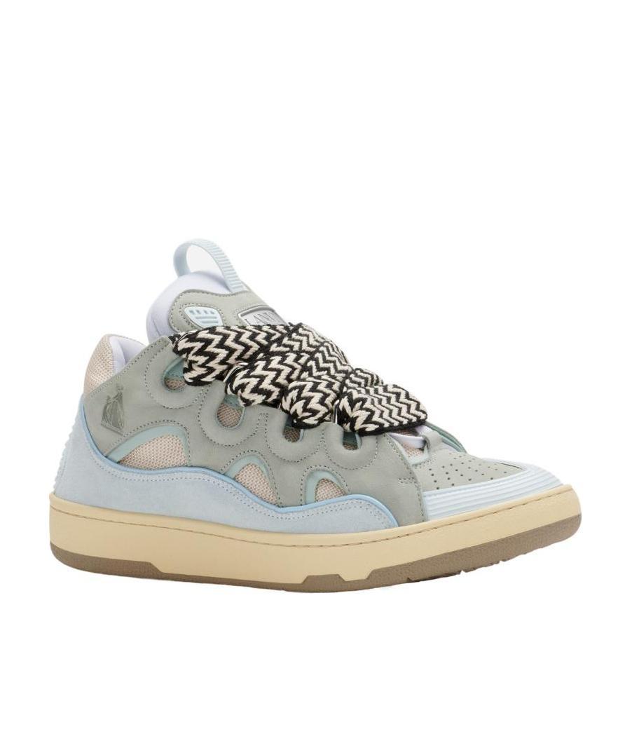 Lanvin Light Blue Leather Curb Sneakers In Gray
