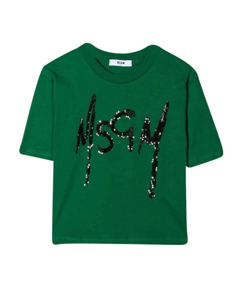 Msgm Logo Crew-neck T-shirt In Green