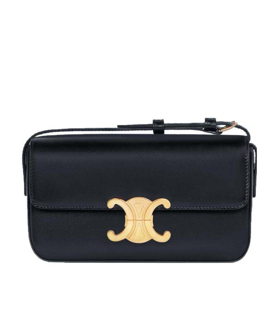 Celine Shiny Calfskin Claude Shoulder Bag In Black