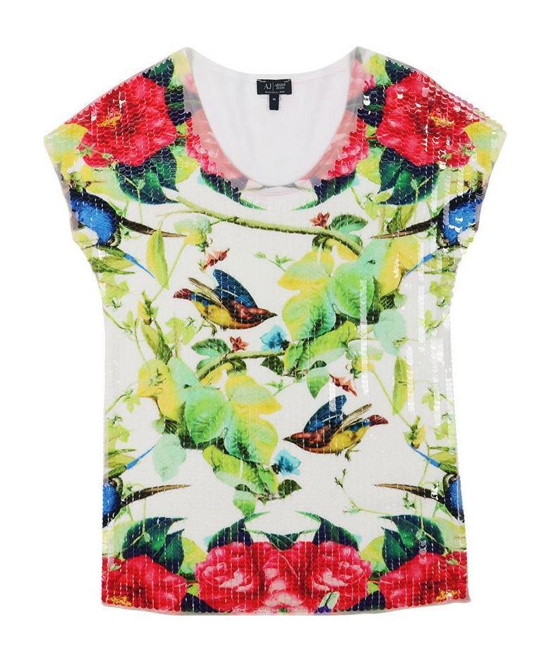 Armani Jeans Printed T-shirt With Round Neck In Multicolor
