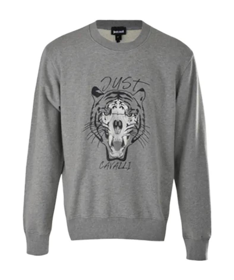 Just Cavalli Round-necked Printed Sweater In Gray