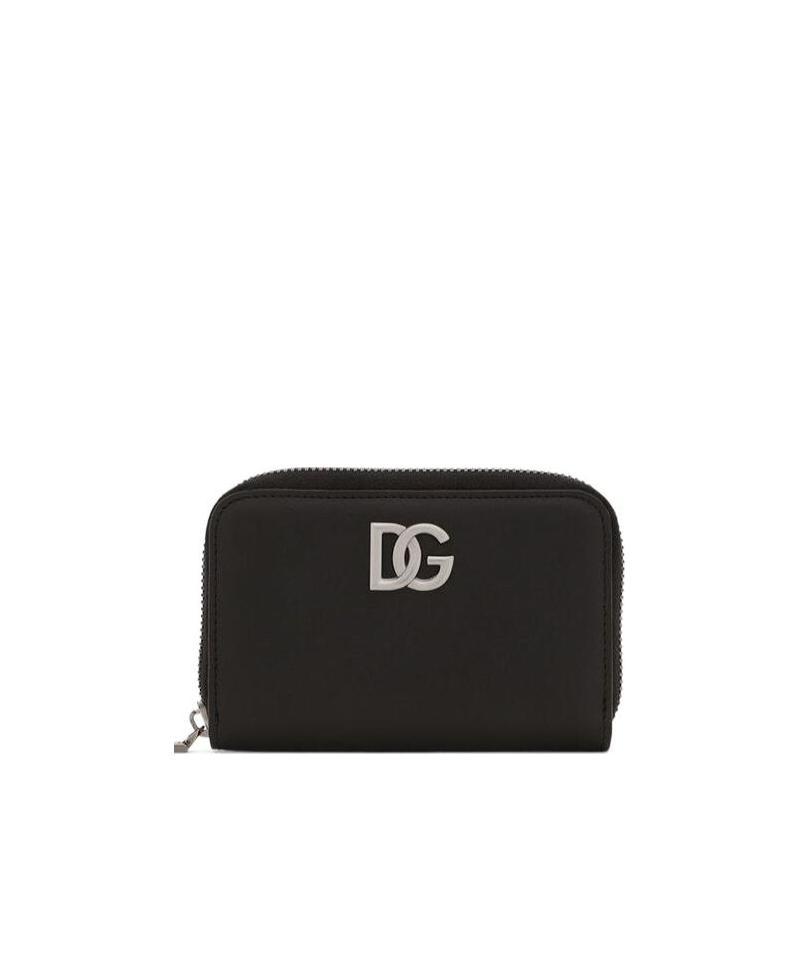 Dolce & Gabbana Logo Plaque Zipped Compact Wallet In Black