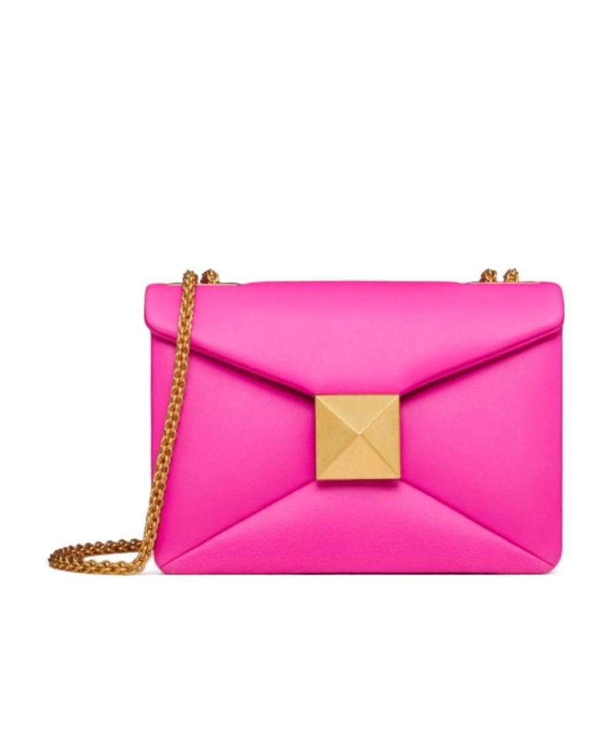 Valentino One Stud Small Leather Shoulder Bag In Pink