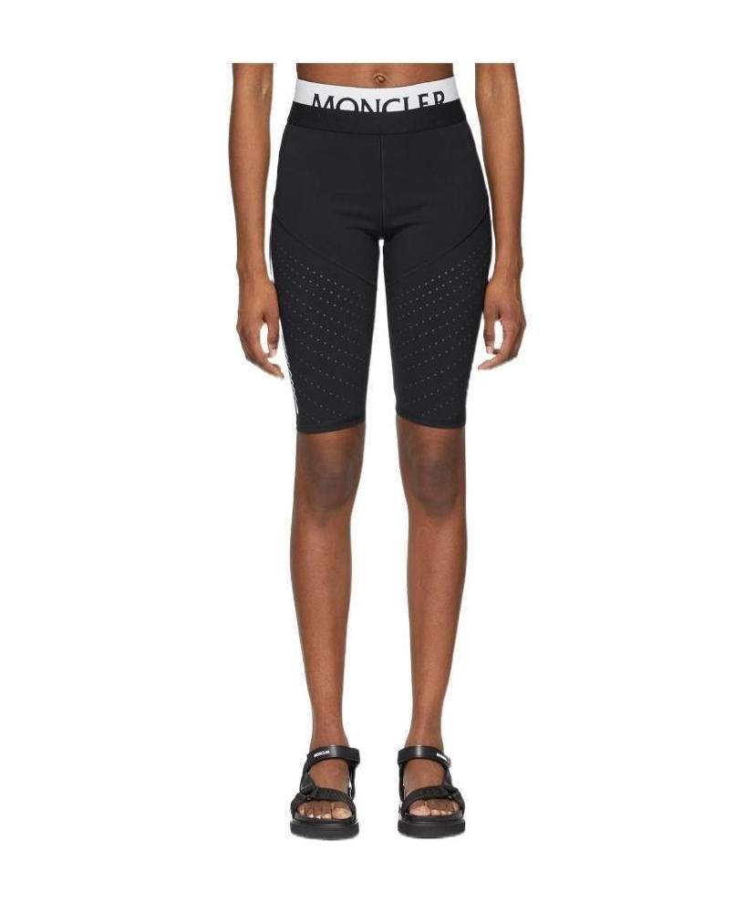 Moncler Logo Waistband Perforated Cycling Shorts In Black