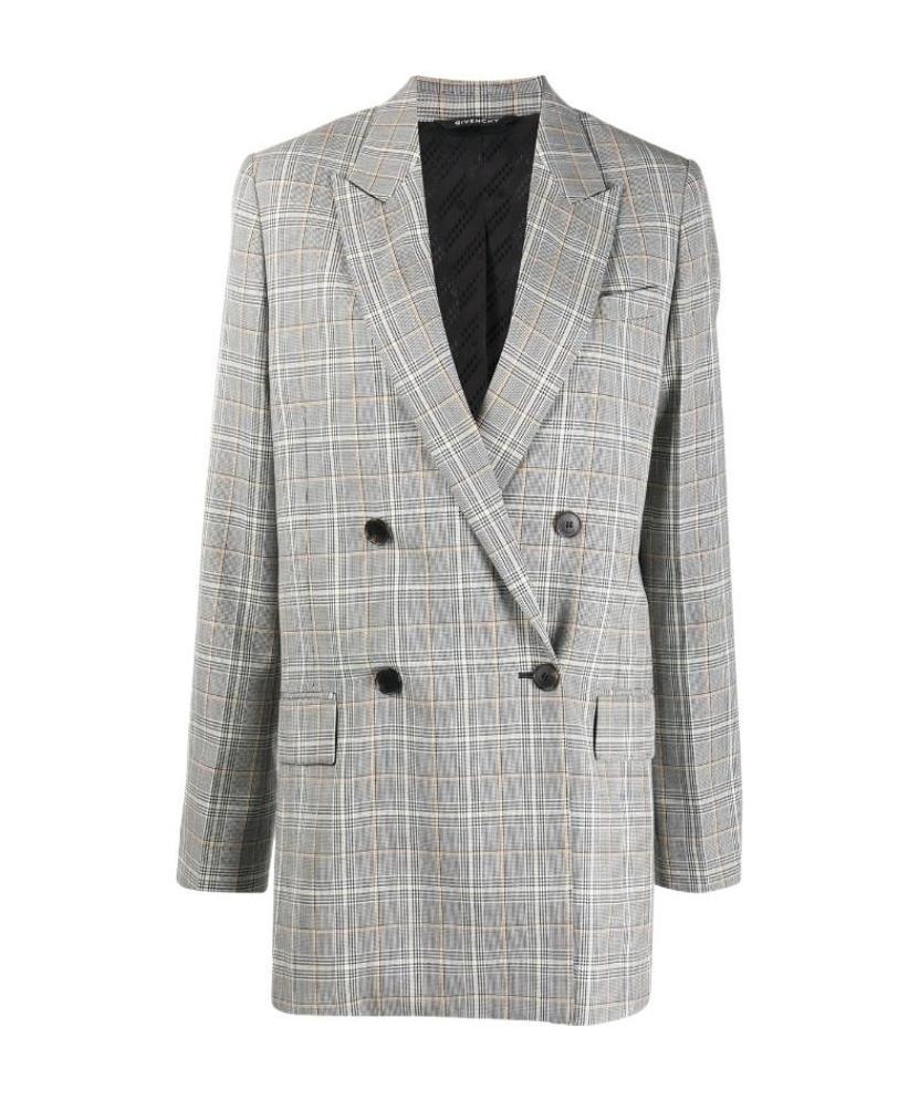 Givenchy Check-pattern Double-breasted Blazer In Gray