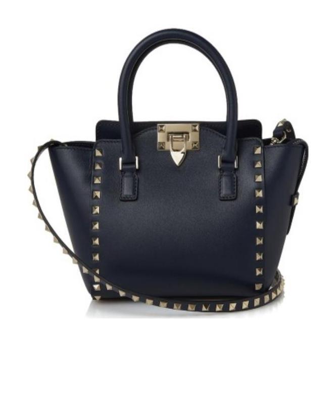 Valentino Navy Blue Rivet Handbag In Black