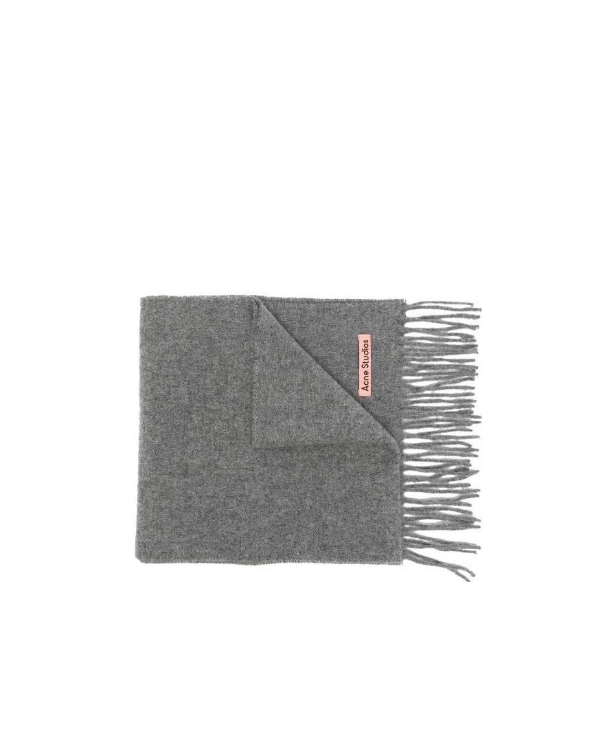 Shop Acne Studios Melange Fringe-trim Wool Scarf In Gray