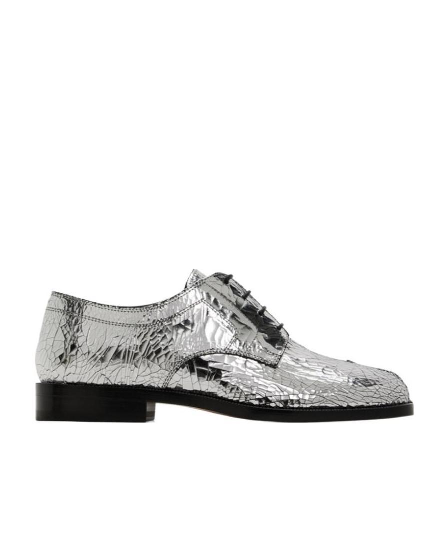 Maison Margiela Tabi Split-toe Metallic Textured-leather Derby Shoes In Silver