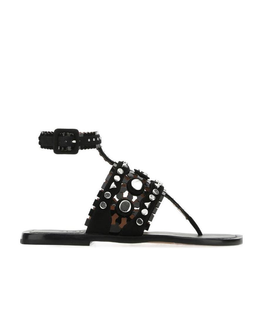 Alaïa Rivet Flat-soled Sandals In Black