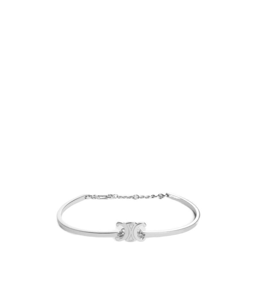 Celine Rhodium Plated Brass Triomphe Articulated Bracelet In White