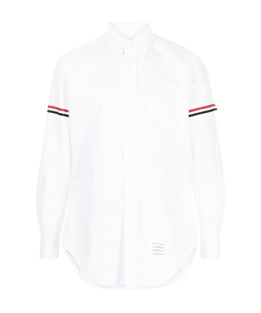 Thom Browne Cotton Shirt With Chest Pocket And Cuffed Sleeves In White
