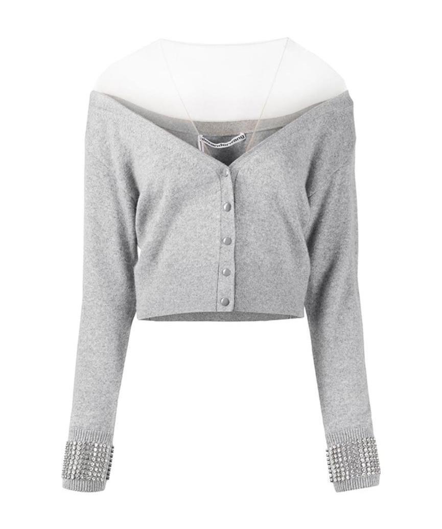 Alexander Wang Button Knitted Cardigan In Gray