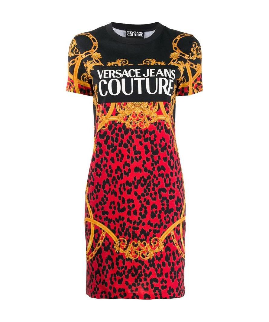 Versace Jeans Leopard Print T-shirt Dress In Red