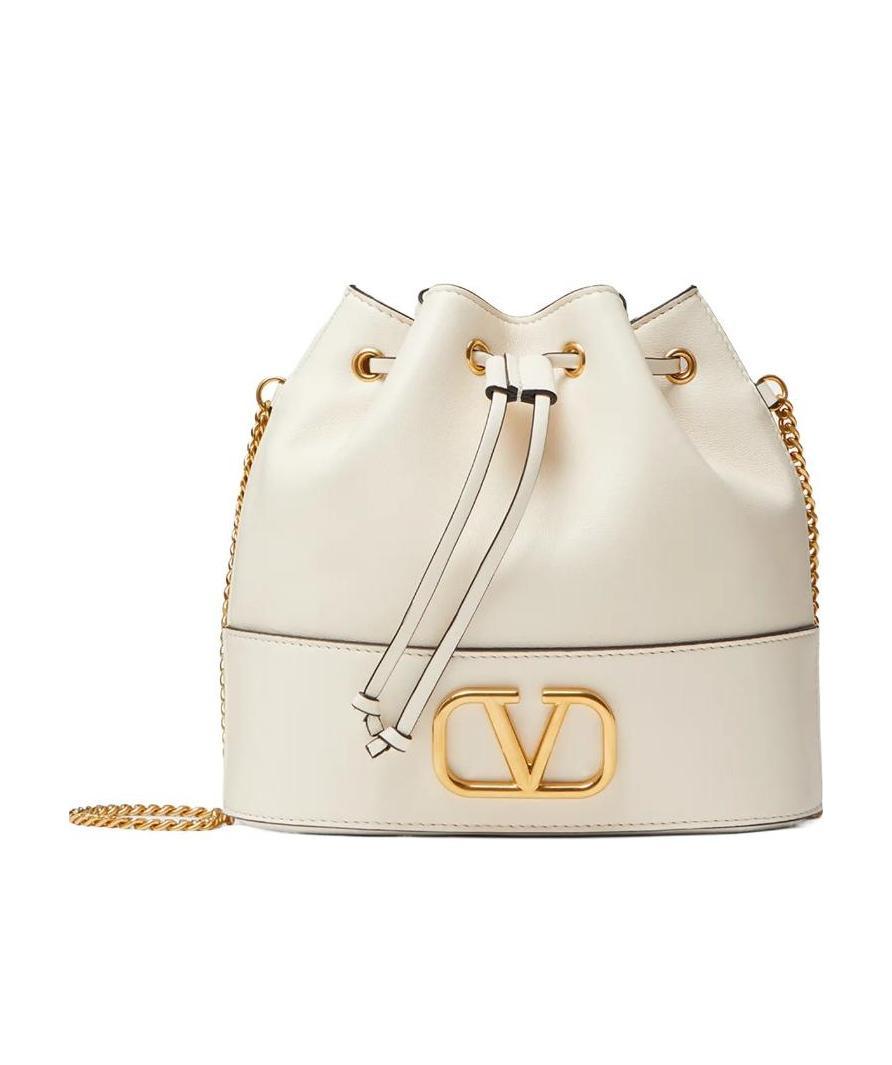 Valentino Garavani Mini Bucket Bag In Nappa With Vlogo Signature Chain Woman Light Ivory Uni In Nude