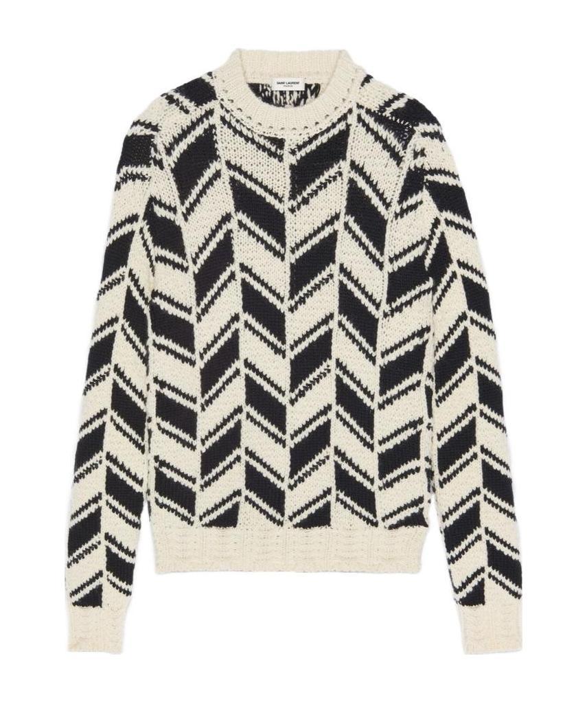 Saint Laurent Diagonal Pattern Crew Neck Jumper In Black
