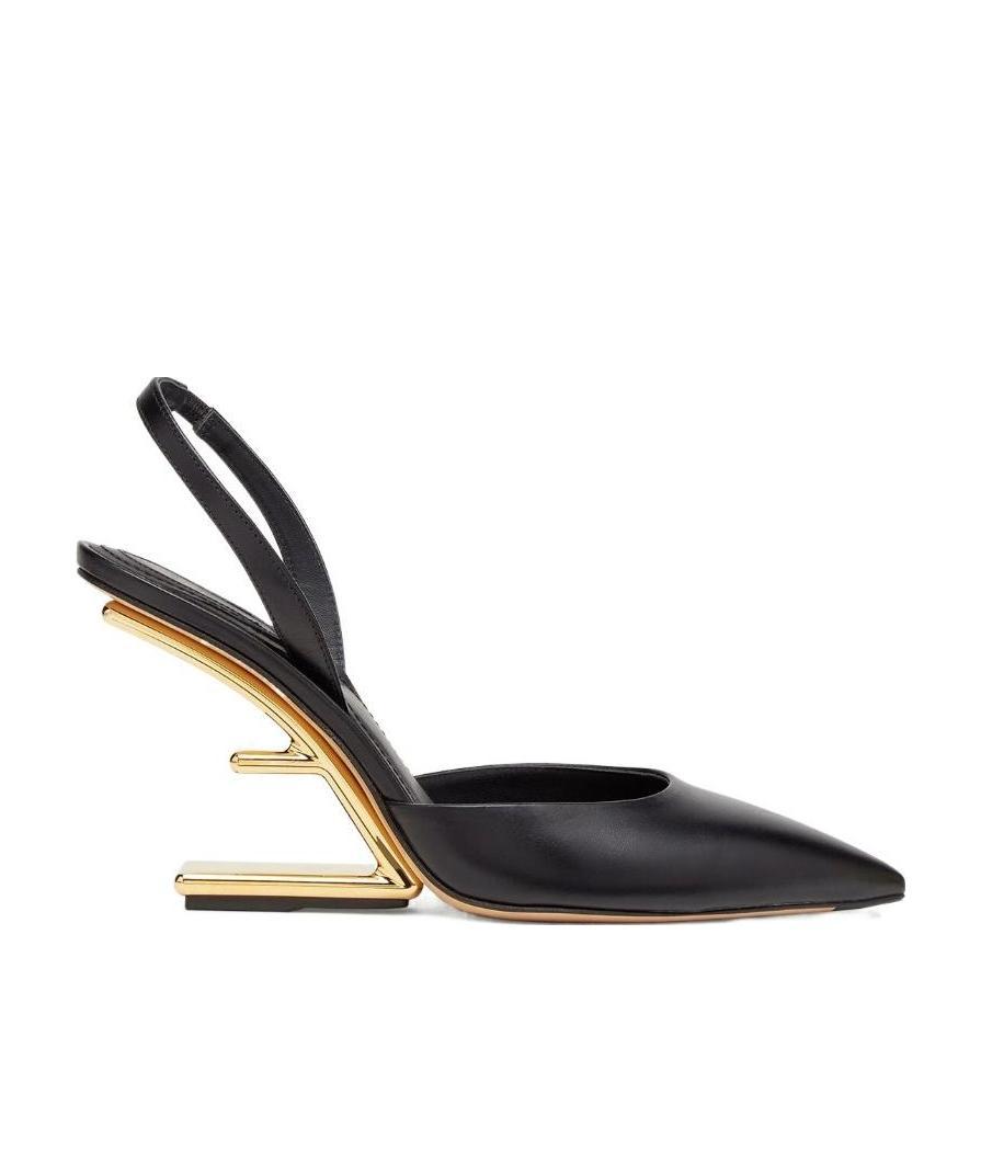 FENDI BLACK LEATHER HIGH-HEELED SLINGBACKS