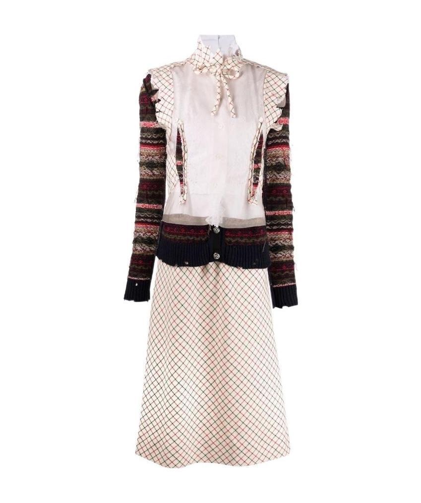 Maison Margiela Check-print Panelled Midi Dress In Nude