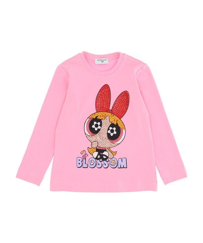 Monnalisa Powerpuff Girls Blossom Cotton T-shirt In Pink