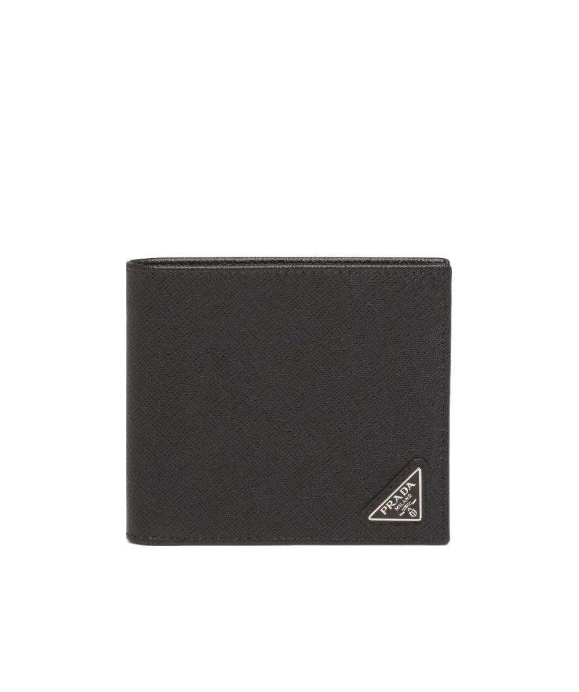 Prada Men Portafoglio Bi-fold Con Portamonete In Pelle Saffiano In Black