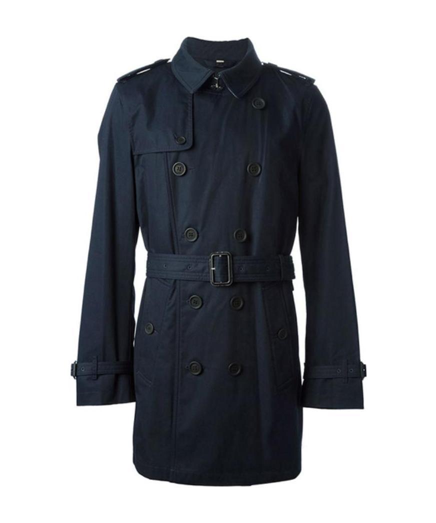 Burberry Double-row Buckle Belt Trench Coat In Black