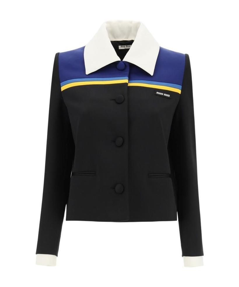 Miu Miu Contrasting-collar Panelled Blazer In Black