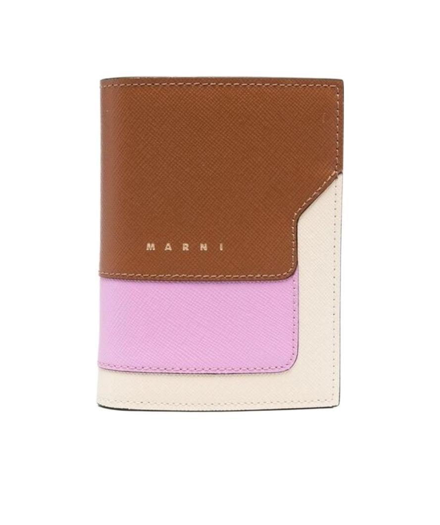 MARNI BROWN PINK AND WHITE SAFFIANO LEATHER BI-FOLD WALLET