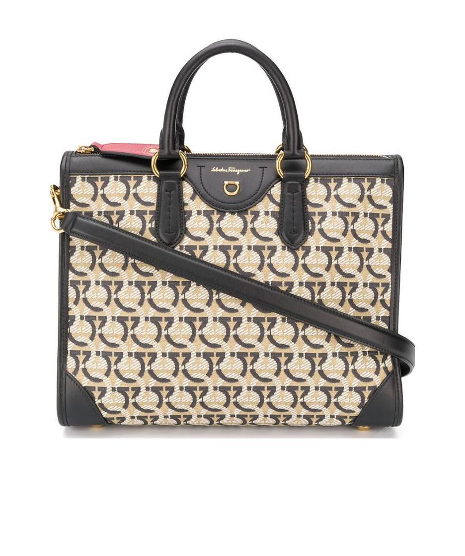 Ferragamo Interlocking Gancini Print Tote In Black