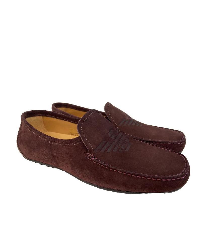 Emporio Armani Logo Business Casual Shoes In Brown