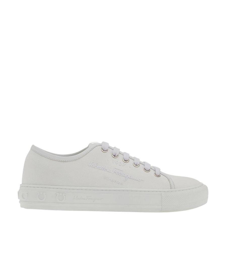 Ferragamo Salvatore Logo Embossed Low-top Sneakers In White