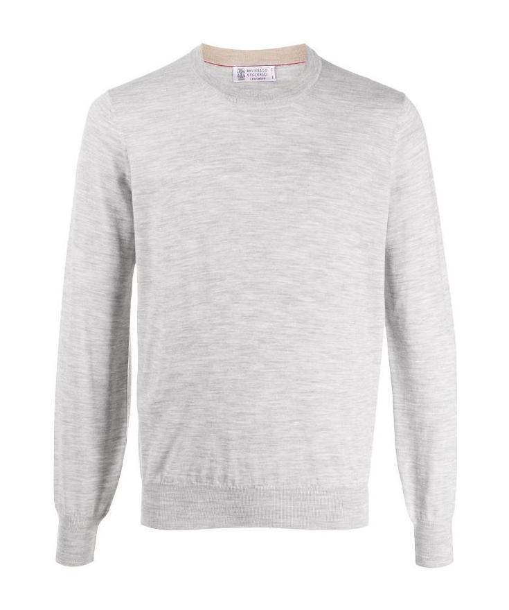 Brunello Cucinelli Crew Neck Wool Sweater With Cashmere Blend In Gray