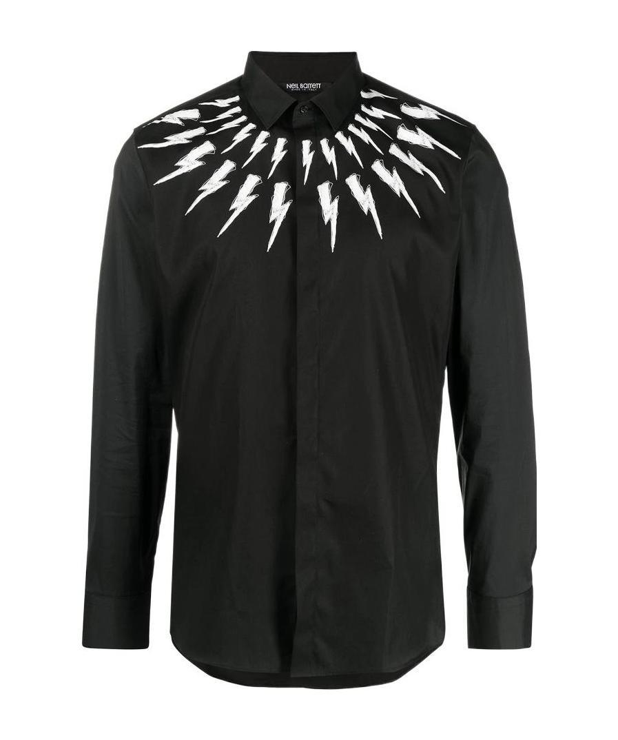 Neil Barrett Lightning Printed Long-sleeved Shirt In Black