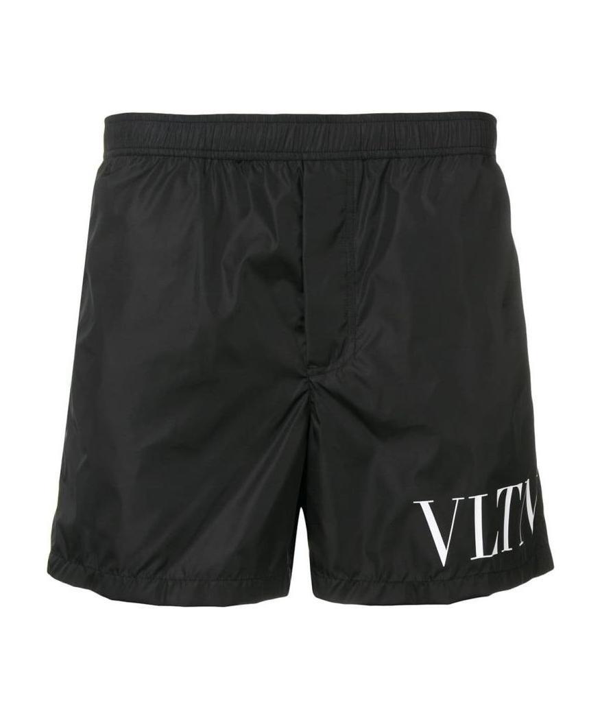 Valentino Logo Printed Beach Shorts In Black