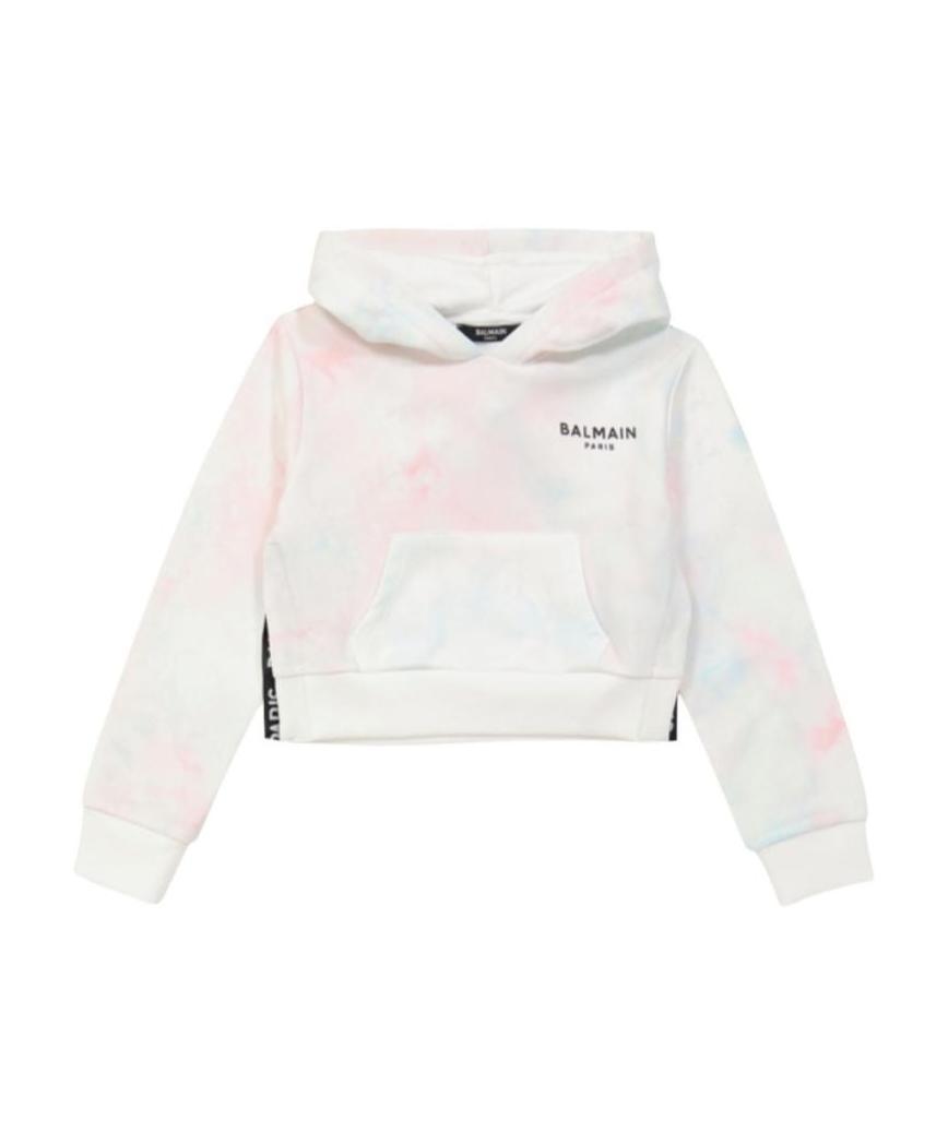 Balmain Tie-dye Print Cotton Hoodie In White