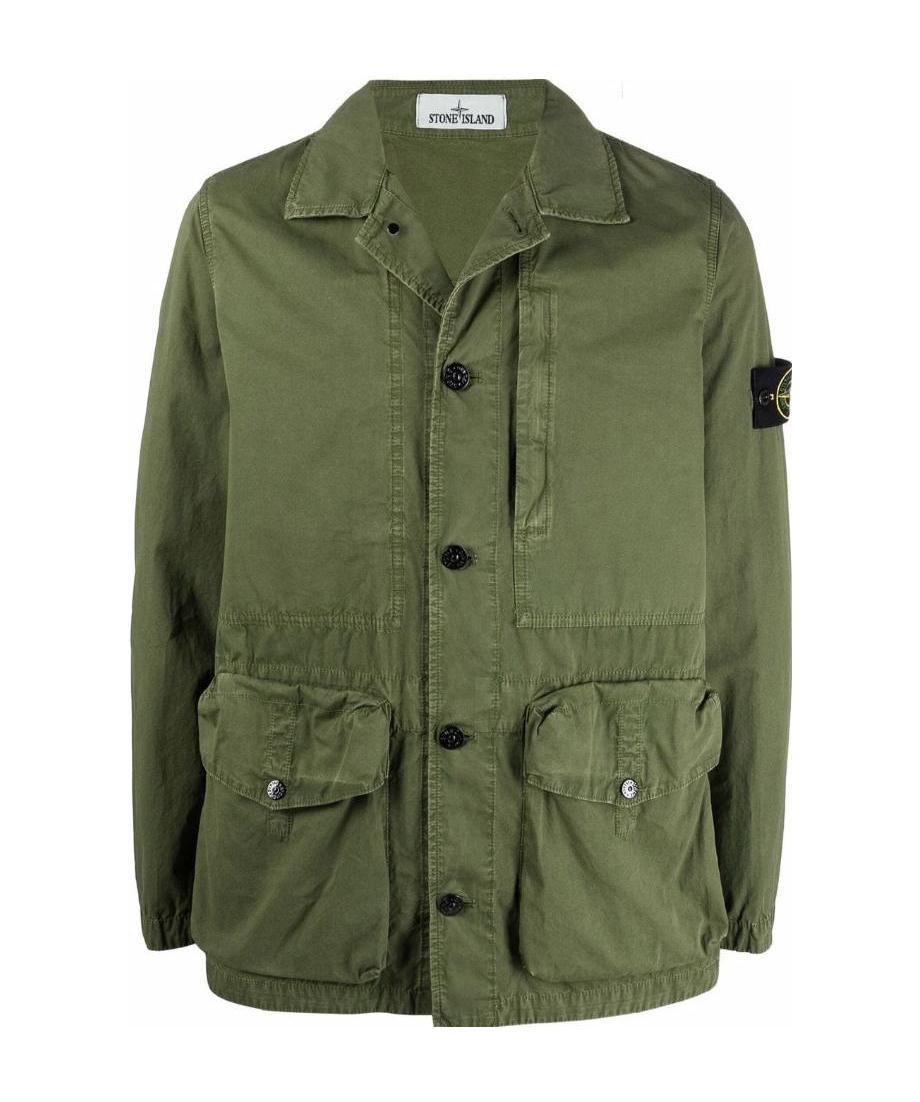 STONE ISLAND LOGO-PATCH BUTTON-FASTENING JACKET