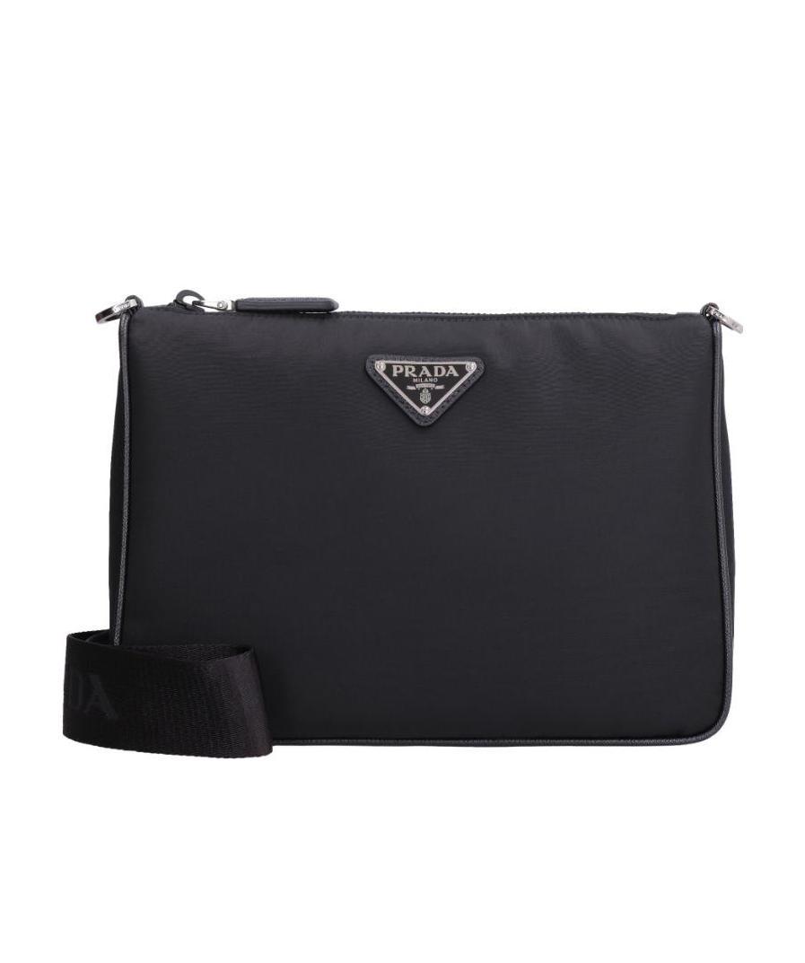 Prada Men's Leather Messenger Bag In Black