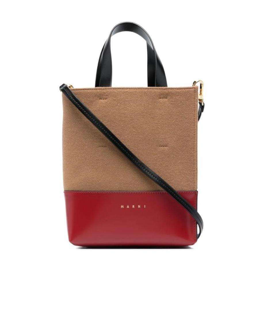 Marni Two-tone Logo Tote Bag In Brown
