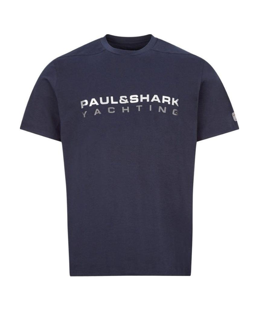 PAUL & SHARK NAVY BLUE ROUND COLLAR LOGO T-SHIRT