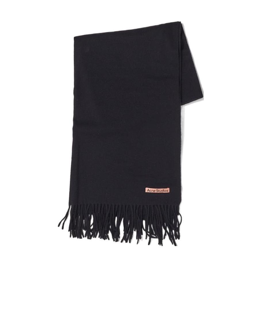 Shop Acne Studios Logo-tag Frayed-edge Scarf In Black