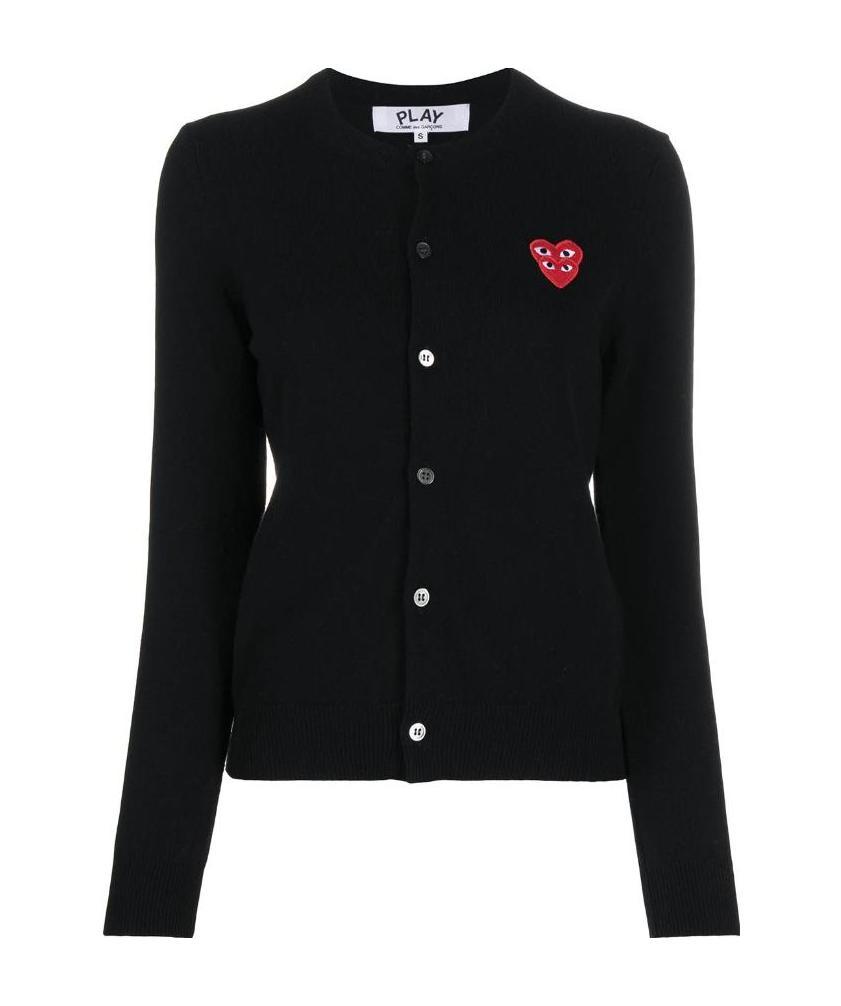 Comme Des Garçons Play Overlapping Heart Wool Cardigan In Black