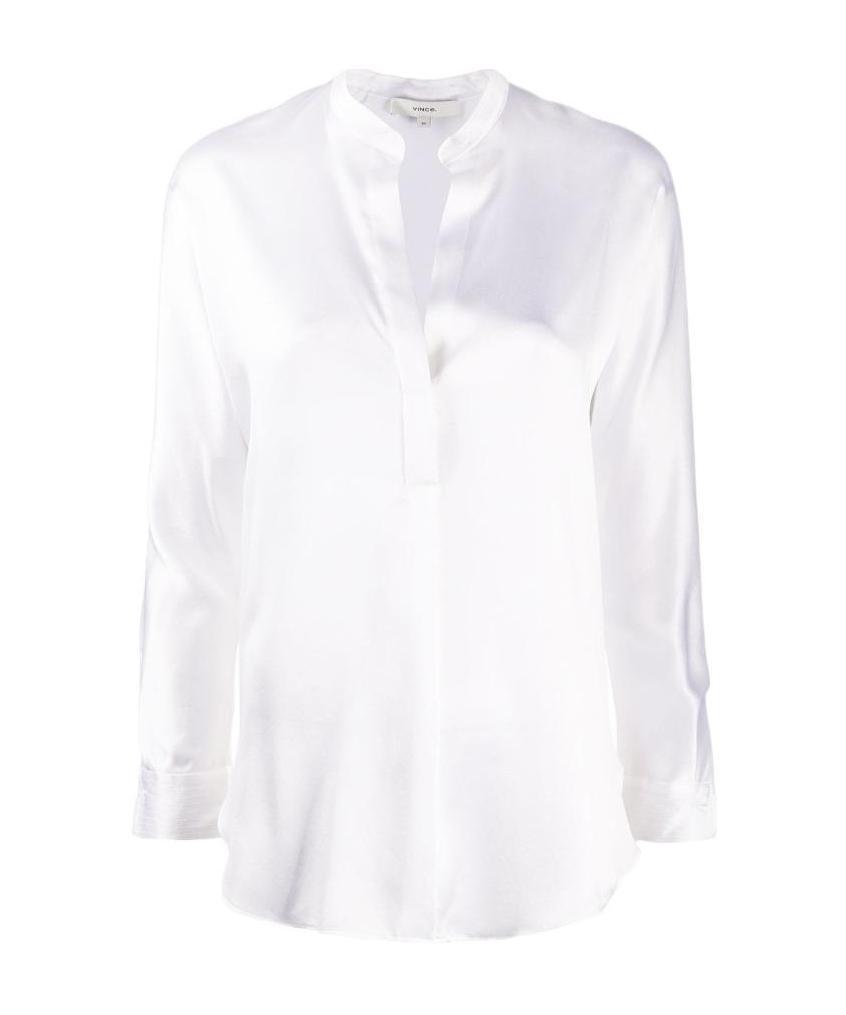 Vince Open Neck Long-sleeved Loose Fit Blouse In Optic White