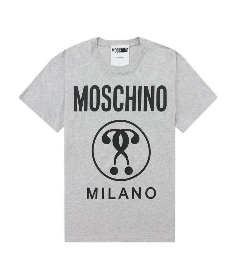 Moschino Double Question Mark Plain Knitted T-shirt In Gray